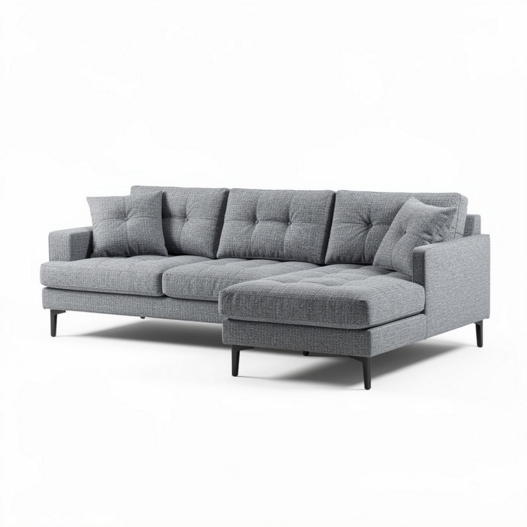Fabric sectional sofa with chaise lounge and removable cushions beige 150 x 90 x 85cm