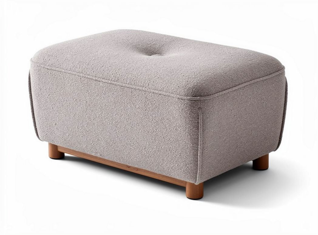Fabric upholstered ottoman with wooden legs in light gray 60 x 45 x 40cm