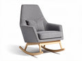 Rocking chair in grey fabric with wooden base and small cushion 80 x 70 x 100cm