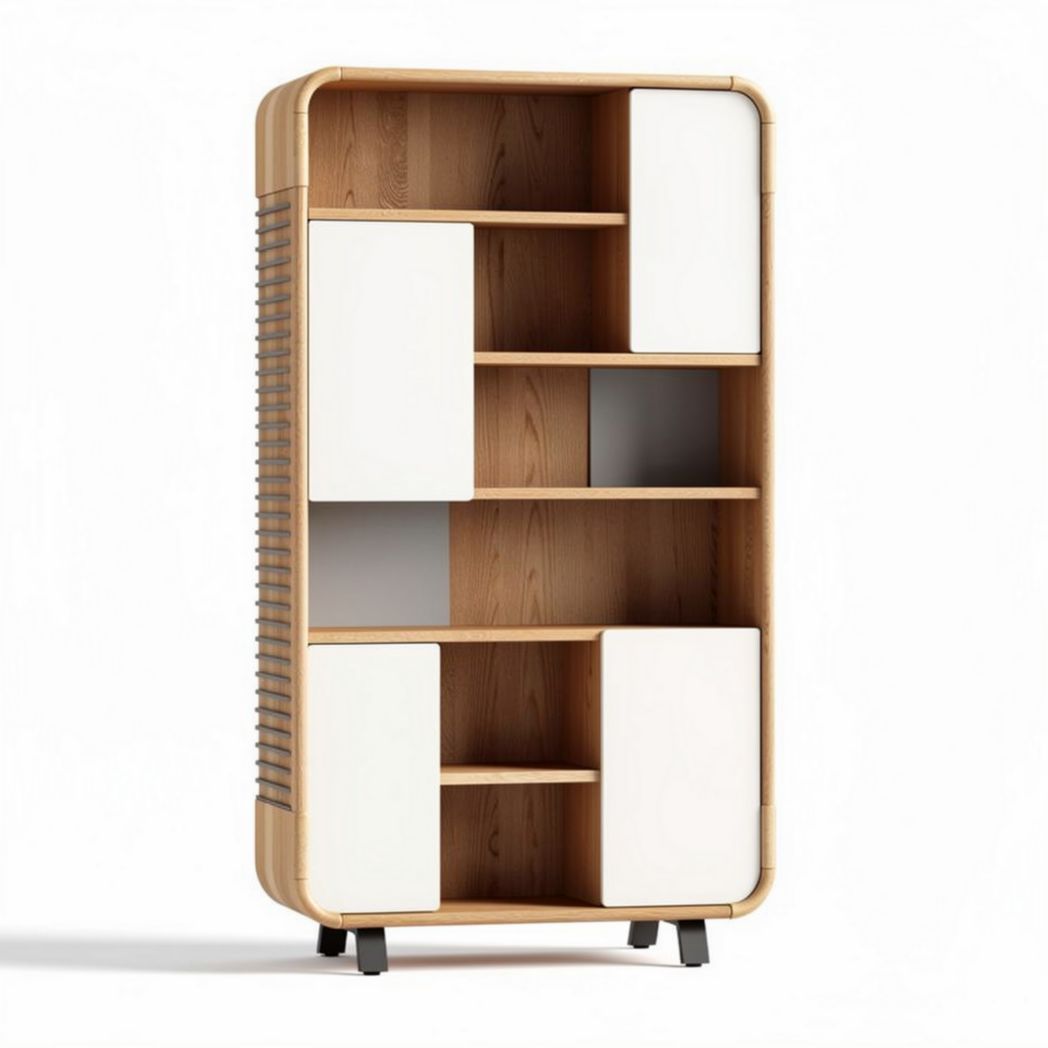 Oak wood bookshelf with multiple compartments for storage 80 x 30 x 150cm