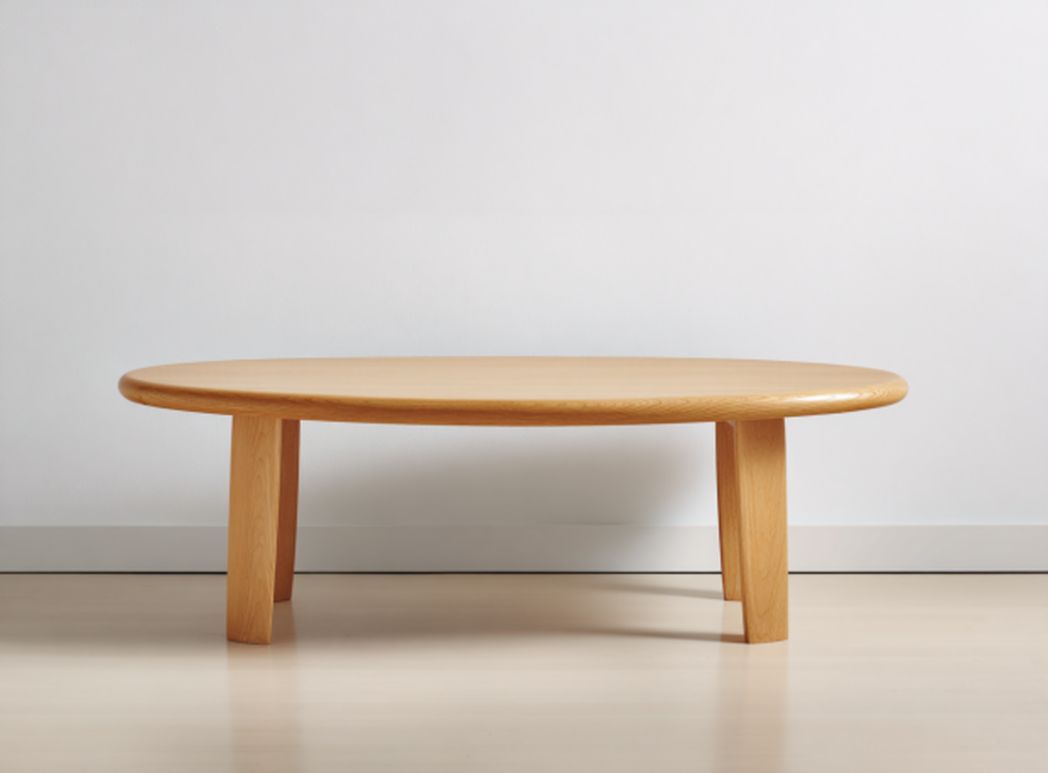 Round walnut coffee table with cross legs 120 cm diameter for living room