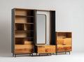 Wooden storage unit with shelves drawers and white doors 150 x 40 x 200cm