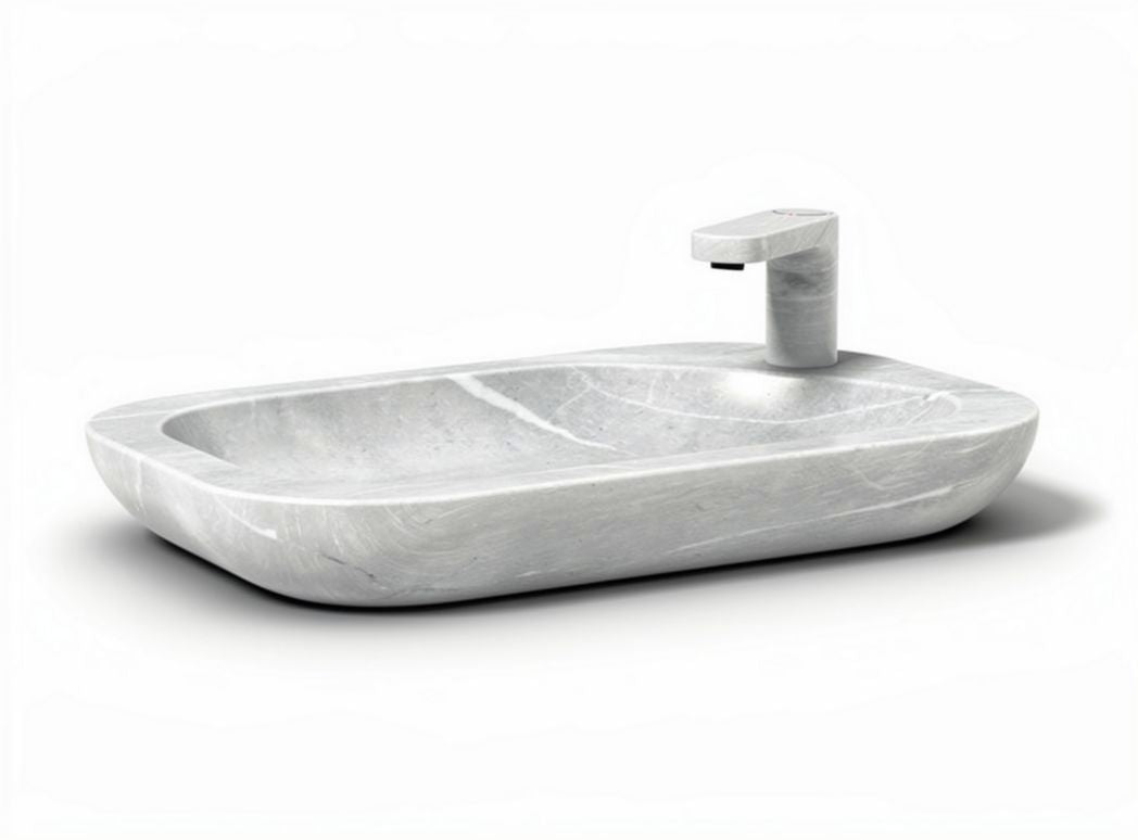 Marble rectangular sink with modern faucet 60 x 40 x 10cm for bathrooms