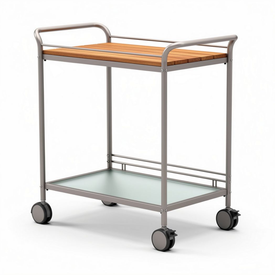 Wooden top serving cart with metal frame and wheels 90 x 50 x 85cm