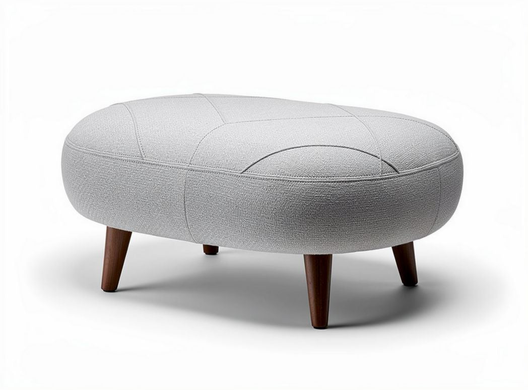 Fabric ottoman with wooden legs in light gray color 80 x 40 x 35cm