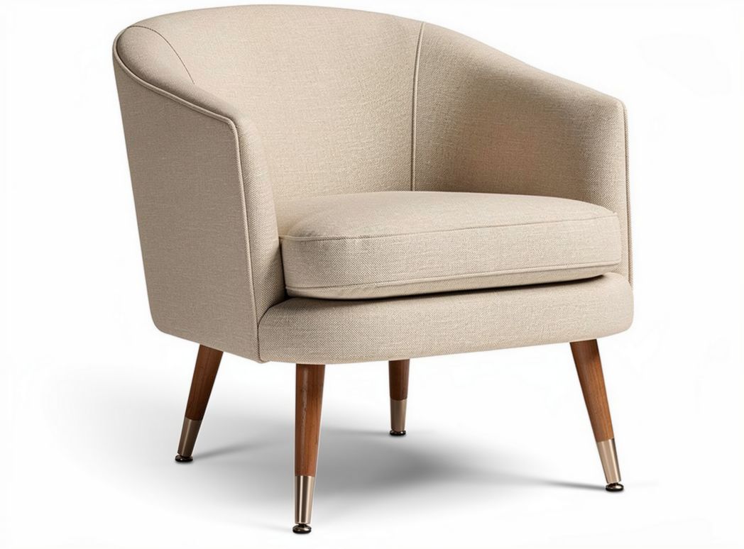 Fabric accent chair in beige color with wooden legs and 70 x 70 x 80cm size