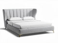 Grey upholstered bed frame with wingback headboard and gold legs 200 x 160 x 100cm
