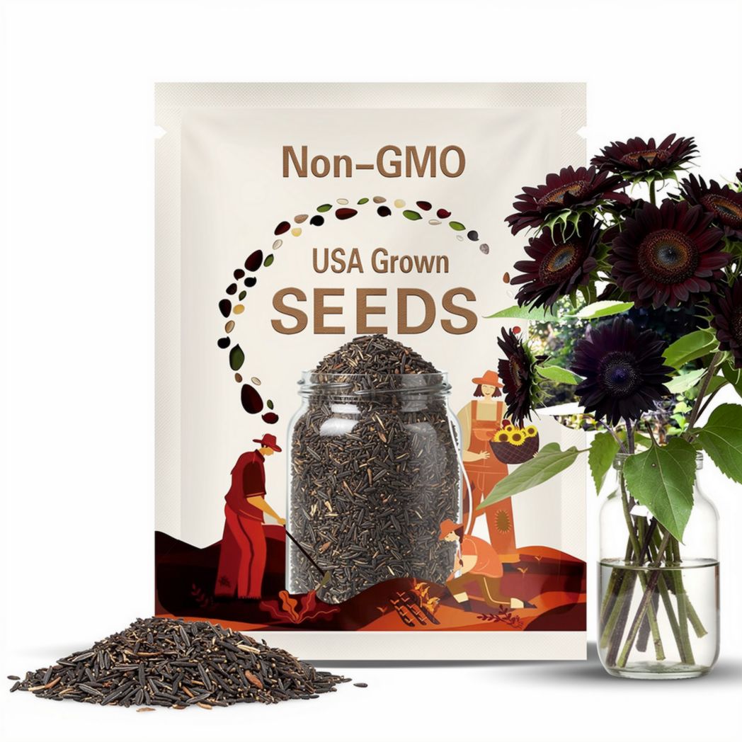 13+ Seeds| |Black Velvet Queen Sunflowers Seeds - Cold Resistant - Clumping- Edible- Drought Resistant - Bloom in Summer to Early Fall #E005